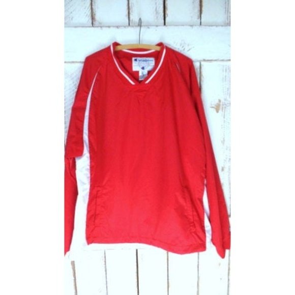 Champion red and white nylon windbreaker pullover jacket - Picture 2 of 5